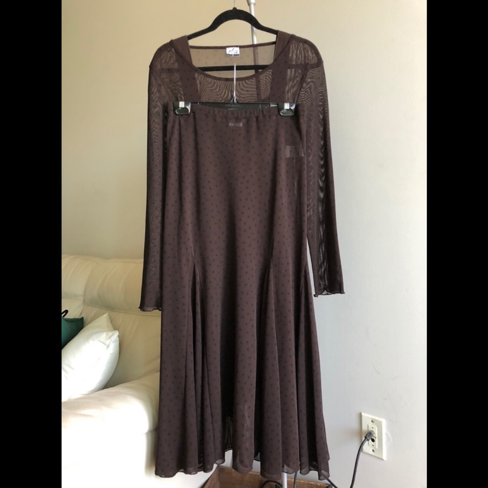 Brown Polka Dot Top Coverup Dress Maxi Skirt Set